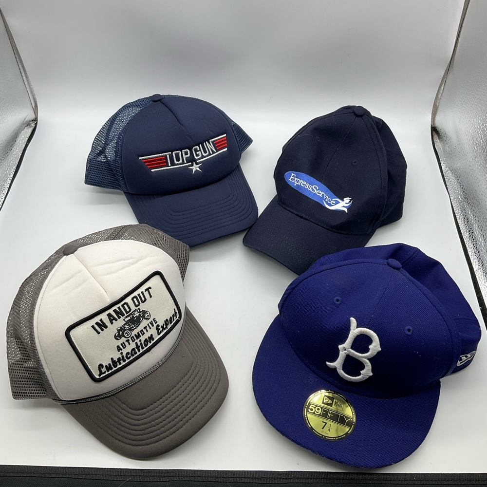 TWO TRUCKER CAPS TWO BASEBALL CAPS
